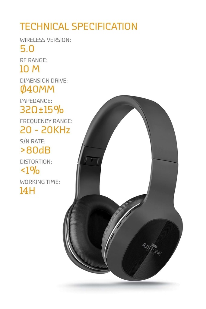 Powerway Justone Kulak Üstü Bluetooth Kulaklık Micro SD & AUX Girişli - Görsel 4