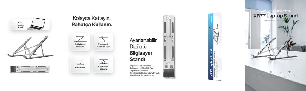 Powerway XR77 Alüminyum Ayarlı Katlanabilir Laptop Macbook Uyumlu Notebook Yükseltici Tutucu Stand - Görsel 6