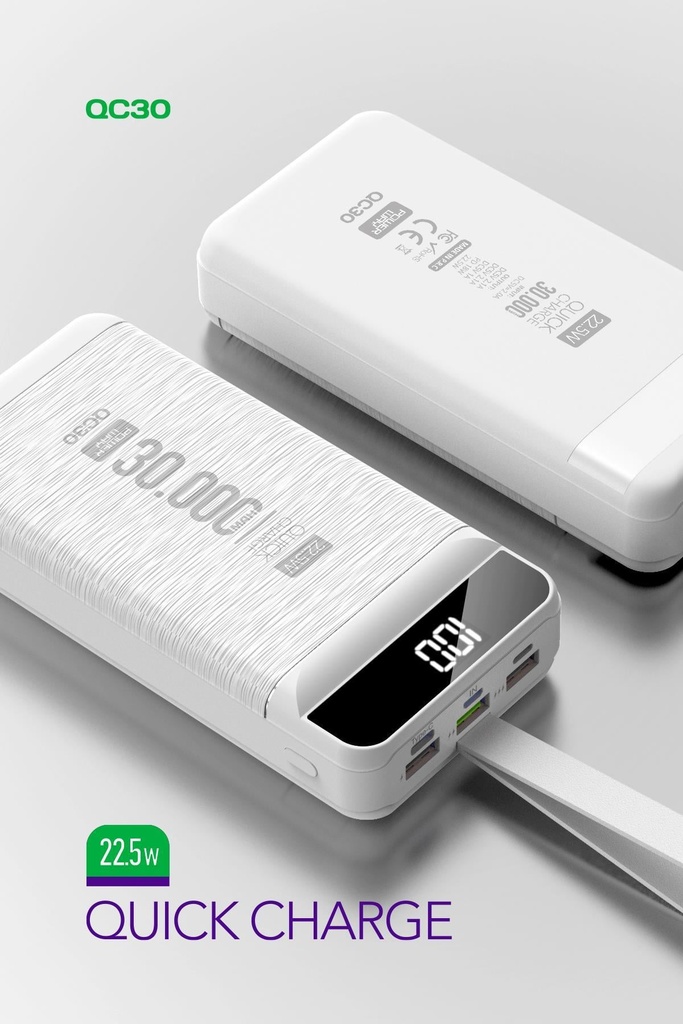 Powerway QC30 30.000 MAH PD 22.5W Hızlı Şarj LED Işıklı Powerbank - Görsel 2