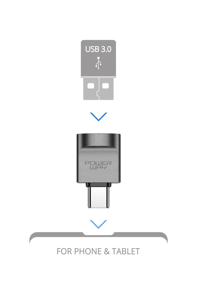 Powerway Mini Type-C OTG to USB 3.0 Yüksek Hızlı OTG Çevirici Dönüştürücü Adaptör - Görsel 3