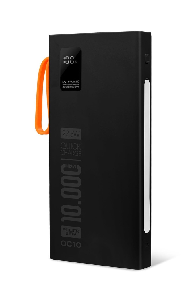 Powerway QC10 10.000 MAH PD 22.5W Dahili Kablolu Hızlı Şarj LED Işıklı Powerbank - Görsel 2