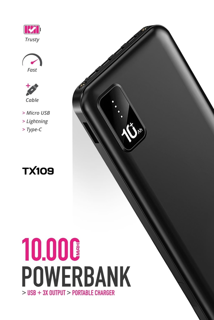 Powerway TX109 10.000 MAH Dijital Göstergeli Ekstra Kablolu Dahili Stand Powerbank - Görsel 4