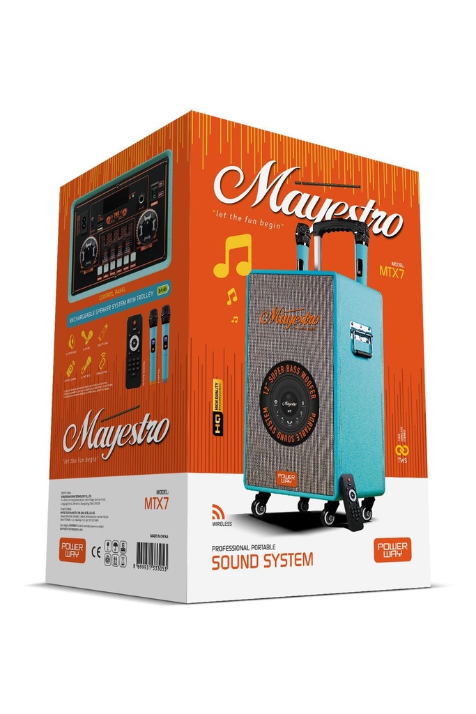 Powerway Şarjlı Çift Mikrofonlu Ses Sistemi Karaoke Sistemi Taşınabilir Amfi MTX7 Bluetooth Hoparlör - Görsel 4