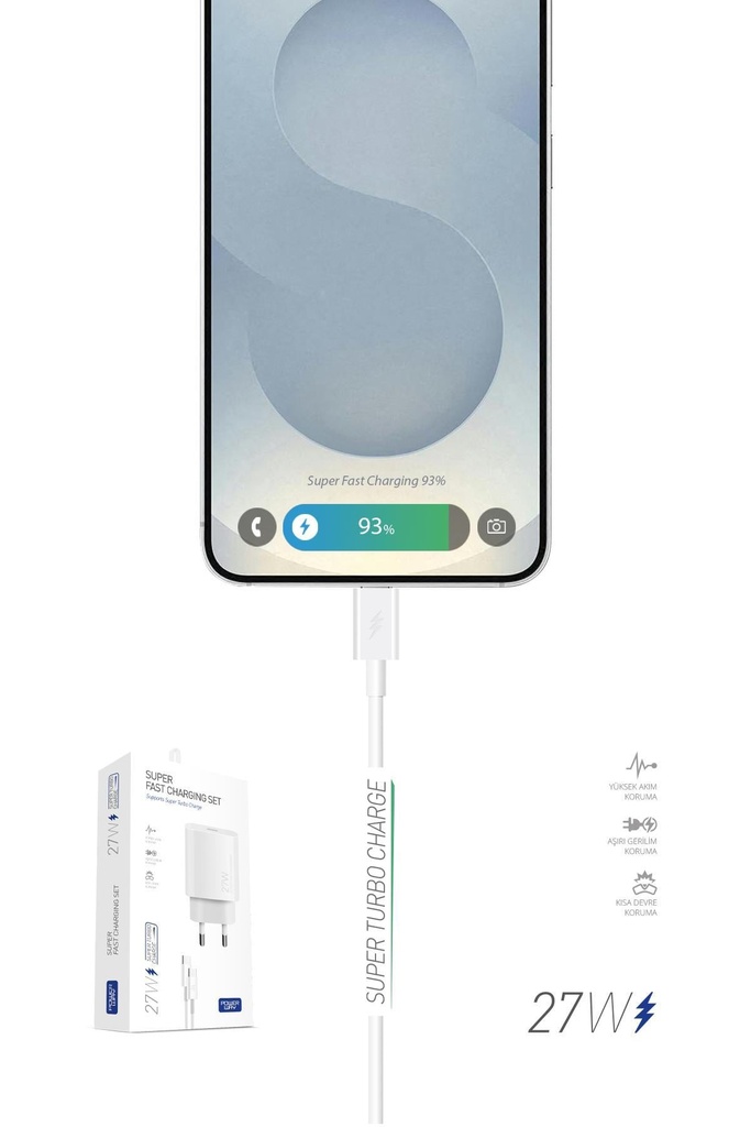 Powerway PD 27W TYPE-C QC 3.0 Süper Hızlı Şarj Aleti Seti S25S Adaptör ve Kablo - Görsel 3
