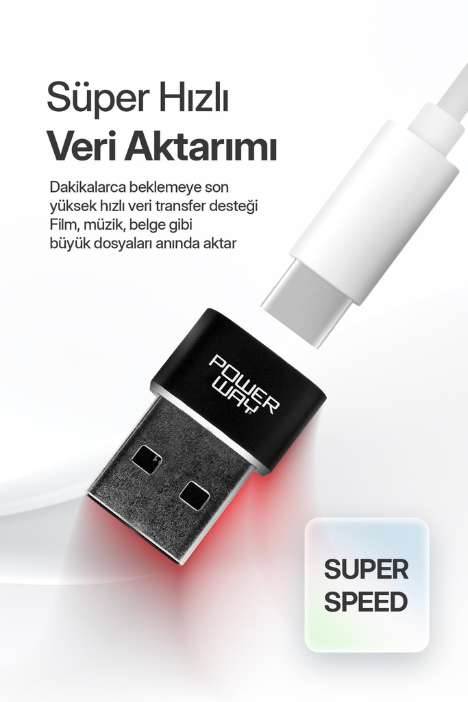 Powerway USB to Type-C 3.1 (YÜKSEK HIZLI) Veri Aktarımı Otg Çevirici Dönüştürücü Adaptör - Görsel 3