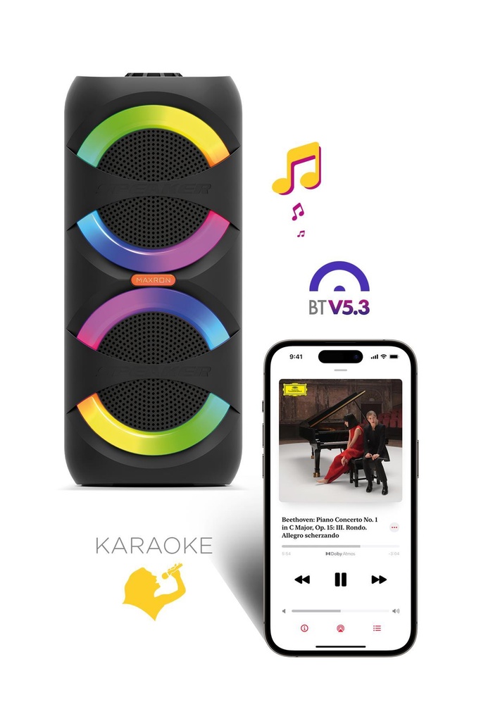 Maxron MXBass 16W Bluetooth Hoparlör LED Işıklı Ses Sistemi Parti Speaker Karaoke Özellikli - Görsel 4