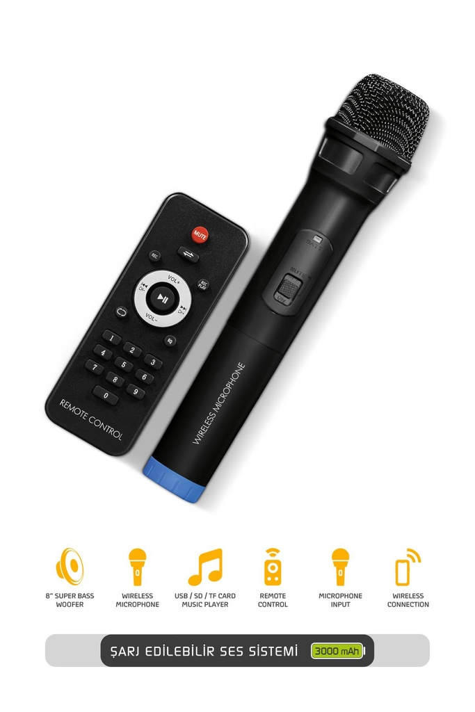 MT50 Şarjlı Mikrofonlu Hoparlör Karaoke Sistemi Taşınabilir Amfi Büyük Bluetooth Hoparlör - Görsel 4