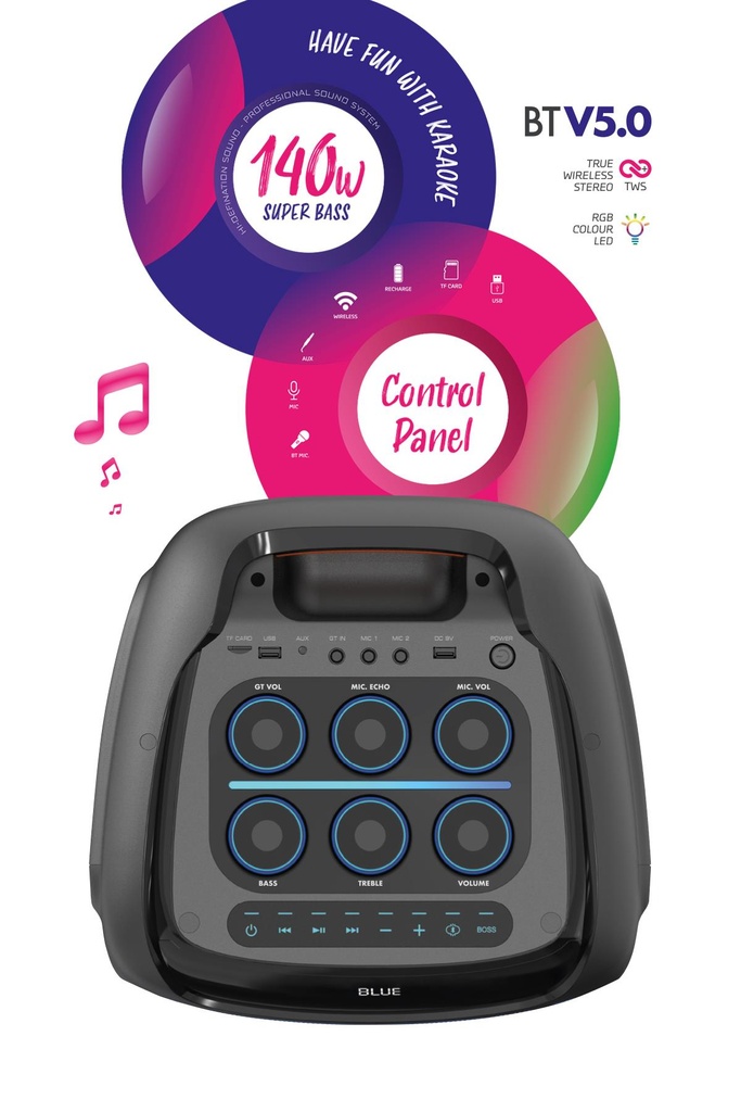WOOFER 140W Hoparlör Gitar Saz Girişli Karaoke Parti Ses Sistemi Dijital Ekran +Bass - Görsel 3