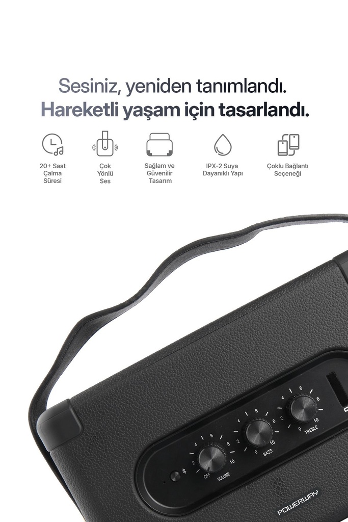 Powerway Cubex Bluetooth Hoparlör 40W Güçlü Ses, IPX2 Suya Dayanıklı, 20 Saat Çalma Süresi - Görsel 2