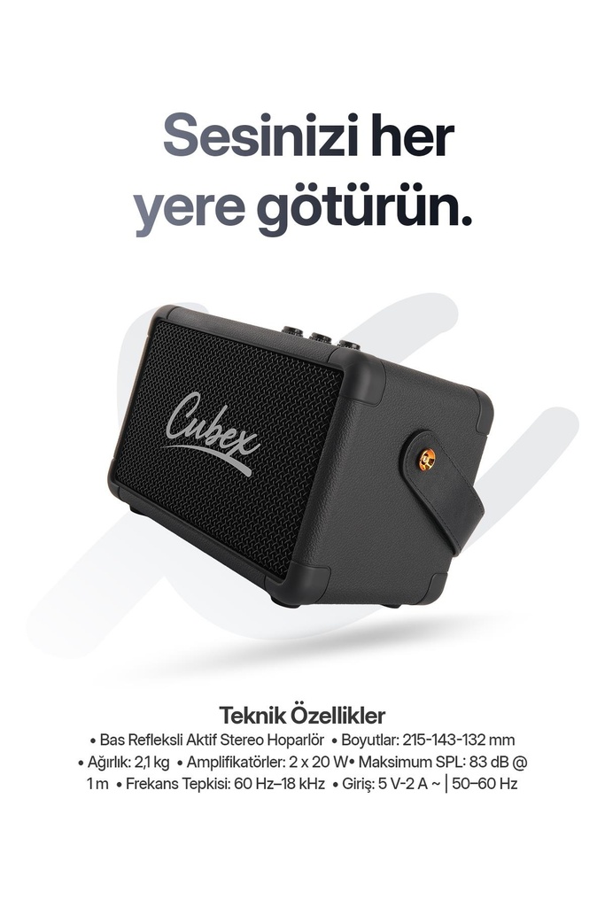 Powerway Cubex Bluetooth Hoparlör 40W Güçlü Ses, IPX2 Suya Dayanıklı, 20 Saat Çalma Süresi - Görsel 3