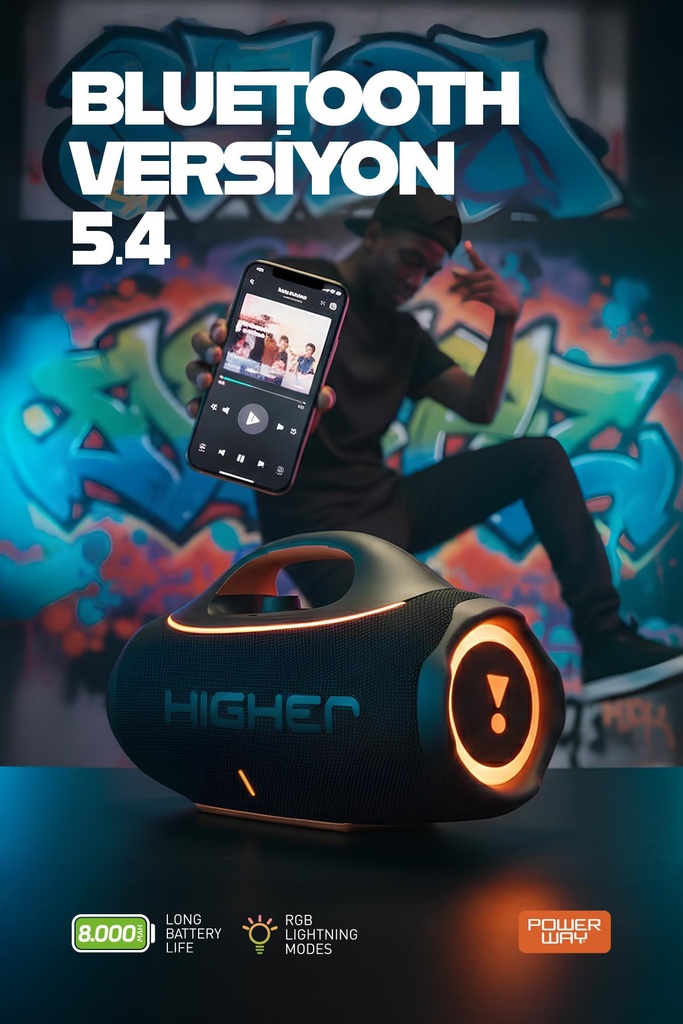 Higher 120W 4x Güç Usb Hafıza Kartı Aux Fm Led Işıklı Bluetooth Hoparlör 8000 mAh Ses Bombası - Görsel 3