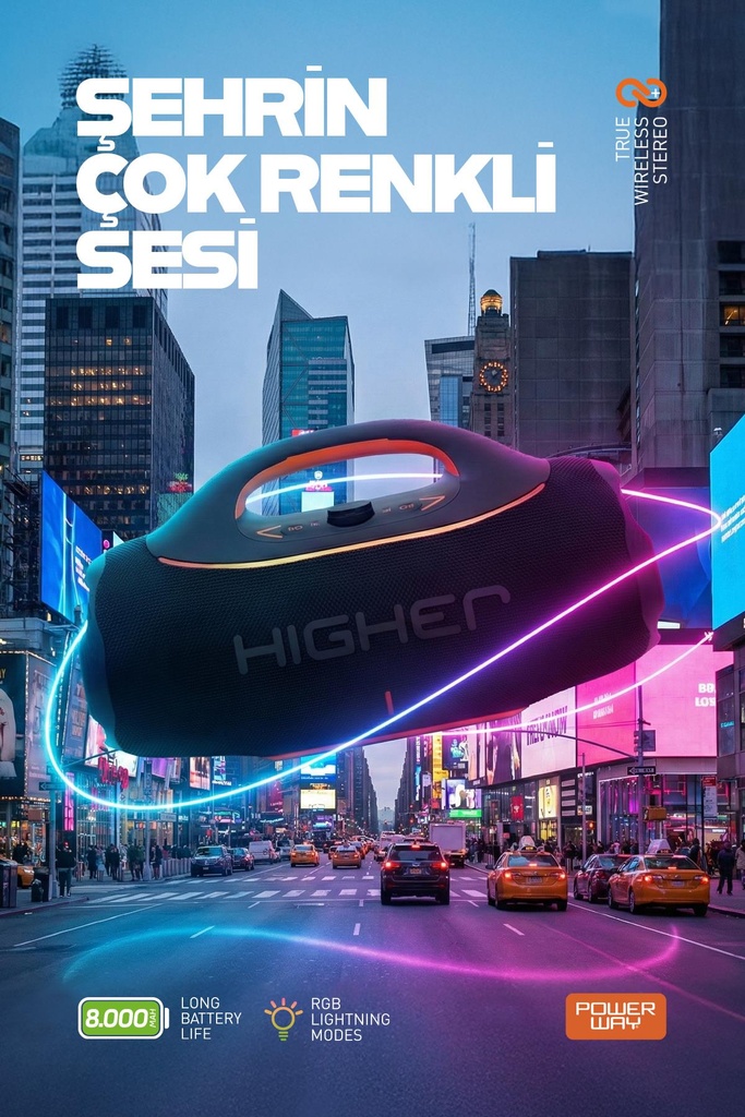 Higher 120W 4x Güç Usb Hafıza Kartı Aux Fm Led Işıklı Bluetooth Hoparlör 8000 mAh Ses Bombası - Görsel 6