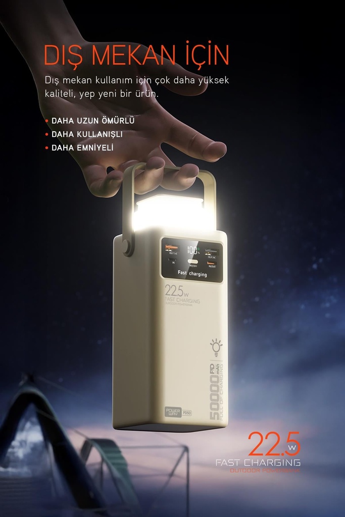 Powerway 50.000 MAH PD 22.5W Hızlı Şarj Dahili Kablolu Kamp Taşınabilir Güç Kaynağı PD50 Powerbank - Görsel 2