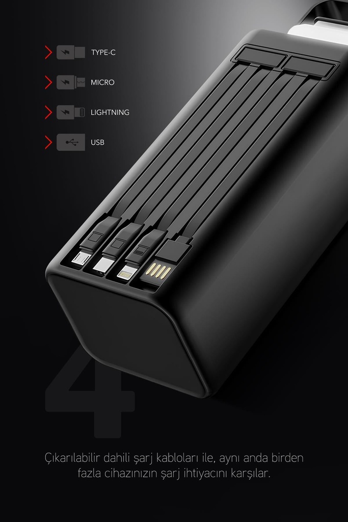 Powerway 50.000 MAH PD 22.5W Hızlı Şarj Dahili Kablolu Kamp Taşınabilir Güç Kaynağı PD50 Powerbank - Görsel 4