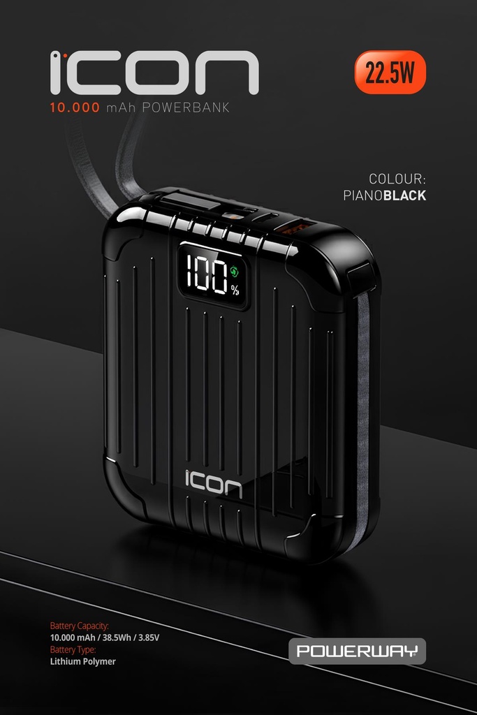10.000 mAh PD 22.5 W Hızlı Şarj Gerçek 10.000 mAh Garantili Led Fener Dijital ICon Powerbank - Görsel 2