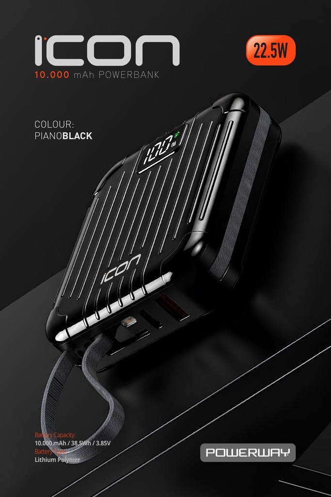 10.000 mAh PD 22.5 W Hızlı Şarj Gerçek 10.000 mAh Garantili Led Fener Dijital ICon Powerbank - Görsel 3
