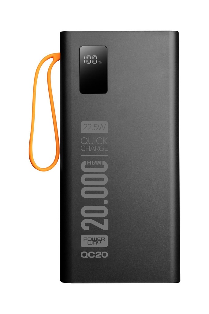 Powerway QC20 20.000 MAH PD 22.5W Dahili Kablolu Hızlı Şarj LED Işıklı Powerbank - SİYAH Görsel 2