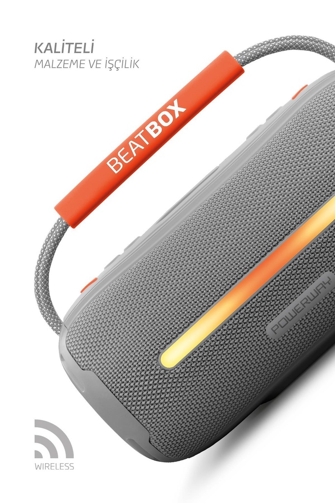 Powerway BeatBox Gri Led Işıklı Dayanıklı Ses Bombası Usb Sd Aux FM Radyo Bluetooh Hoparlör - GRİ Görsel 2