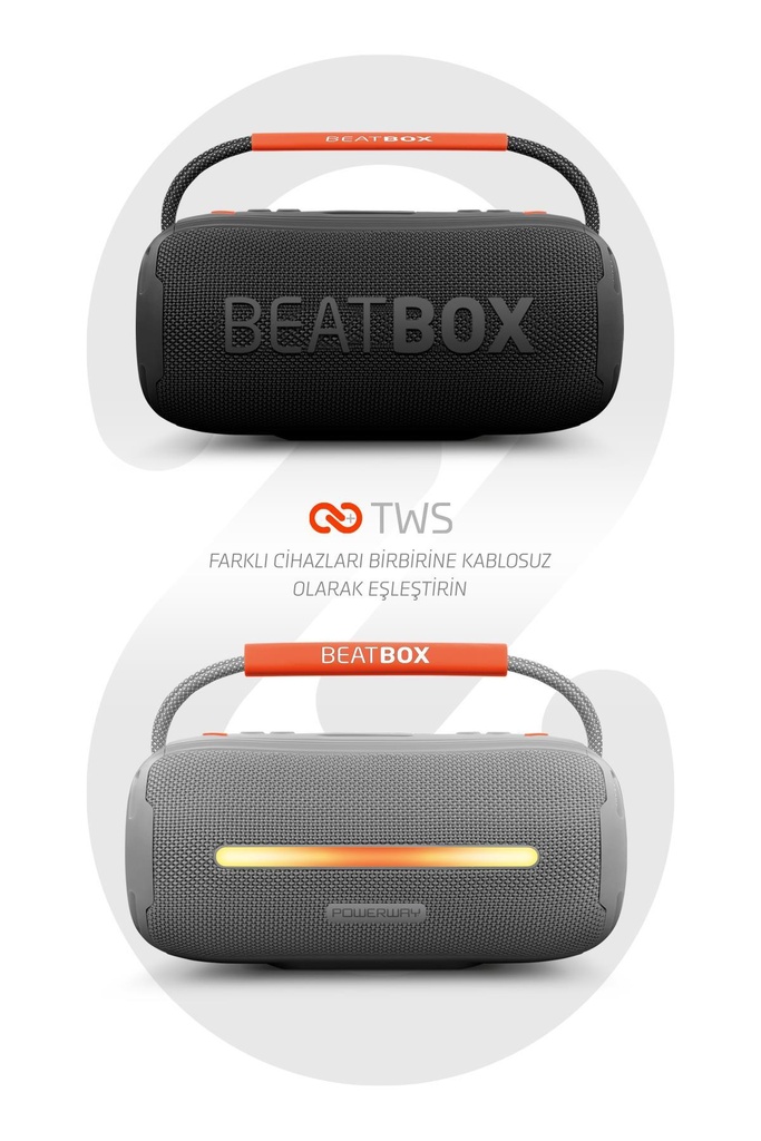 Powerway BeatBox Gri Led Işıklı Dayanıklı Ses Bombası Usb Sd Aux FM Radyo Bluetooh Hoparlör - GRİ Görsel 4