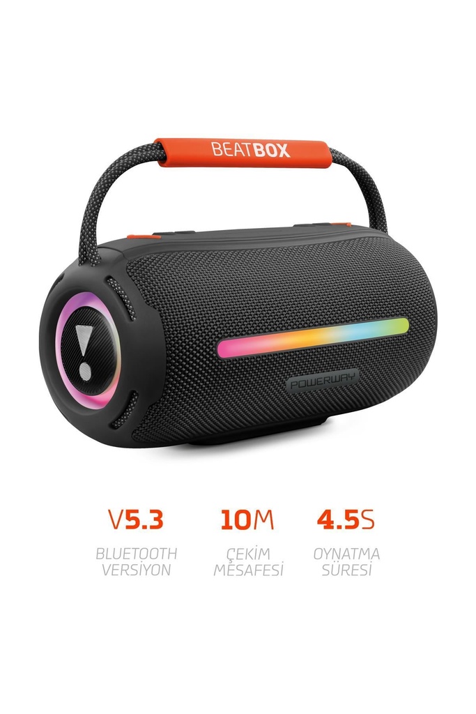 Powerway BeatBox Gri Led Işıklı Dayanıklı Ses Bombası Usb Sd Aux FM Radyo Bluetooh Hoparlör - SİYAH Görsel 3