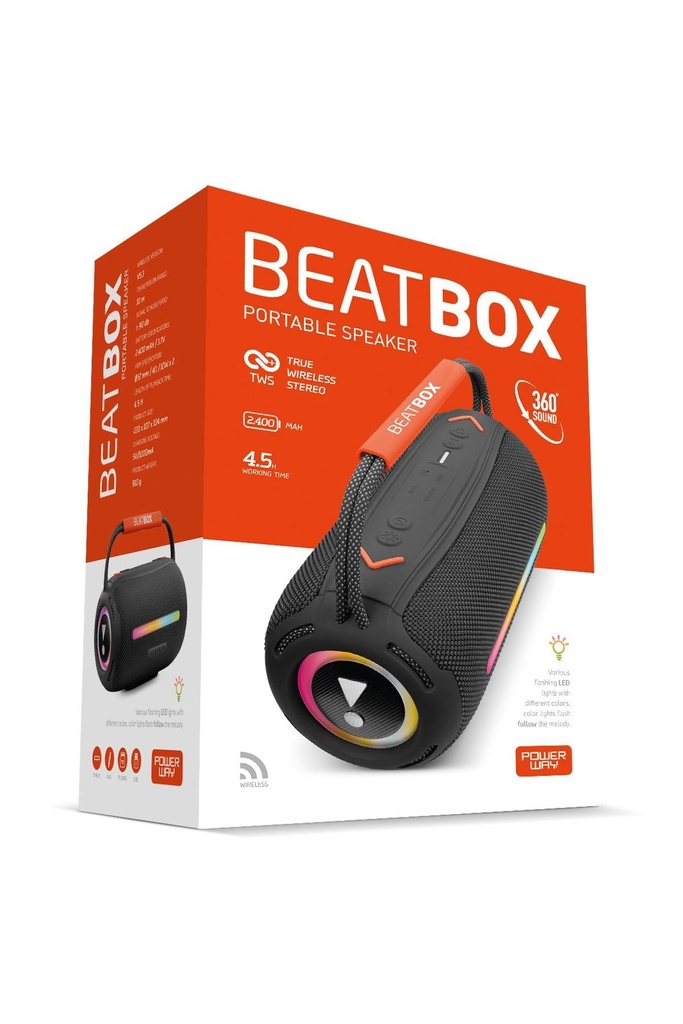Powerway BeatBox Gri Led Işıklı Dayanıklı Ses Bombası Usb Sd Aux FM Radyo Bluetooh Hoparlör - SİYAH Görsel 5