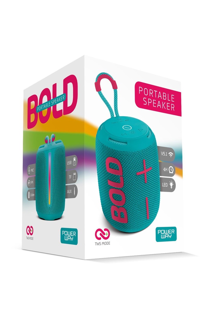 Powerway Bold Taşınabilir Ses Bombası Kablosuz Bluetooth Hoparlör Speaker Yüksek Sesli TWS - TURKUAZ Görsel 4