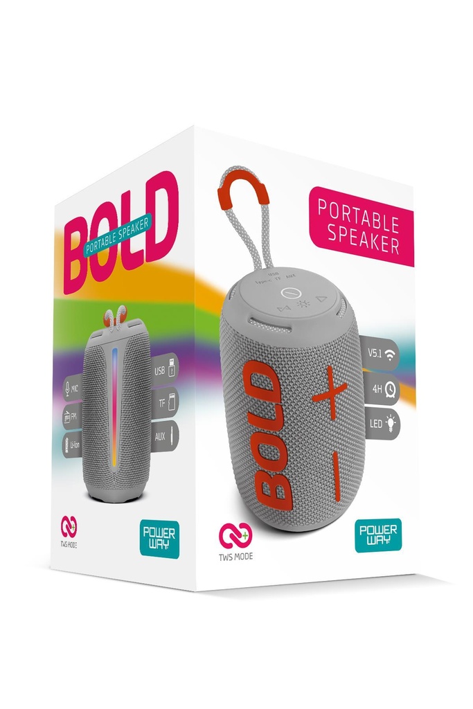 Powerway Bold Taşınabilir Ses Bombası Kablosuz Bluetooth Hoparlör Speaker Yüksek Sesli TWS - GRİ Görsel 4