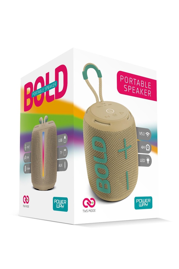 Powerway Bold Taşınabilir Ses Bombası Kablosuz Bluetooth Hoparlör Speaker Yüksek Sesli TWS - HAKİ YEŞİL Görsel 4
