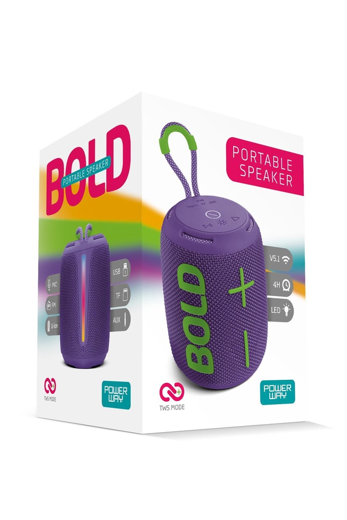 Powerway Bold Taşınabilir Ses Bombası Kablosuz Bluetooth Hoparlör Speaker Yüksek Sesli TWS - MOR Görsel 4