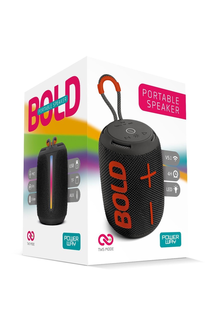 Powerway Bold Taşınabilir Ses Bombası Kablosuz Bluetooth Hoparlör Speaker Yüksek Sesli TWS - SİYAH Görsel 4