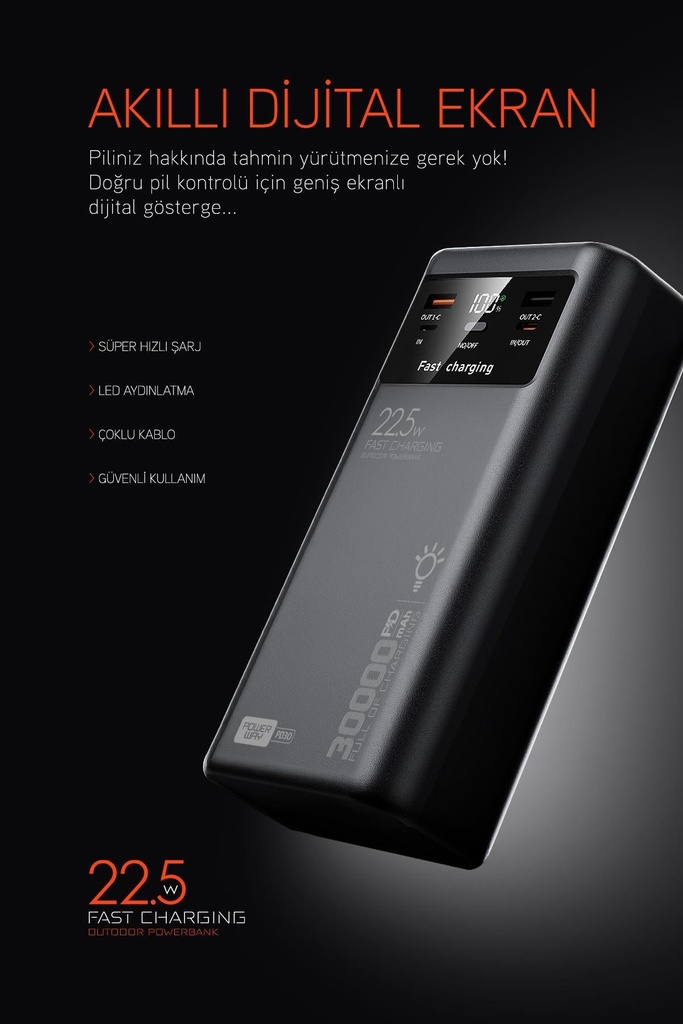 POWERWAY PD30 30000 AMPER PD 22.5W (SİYAH) - BEYAZ Görsel 6