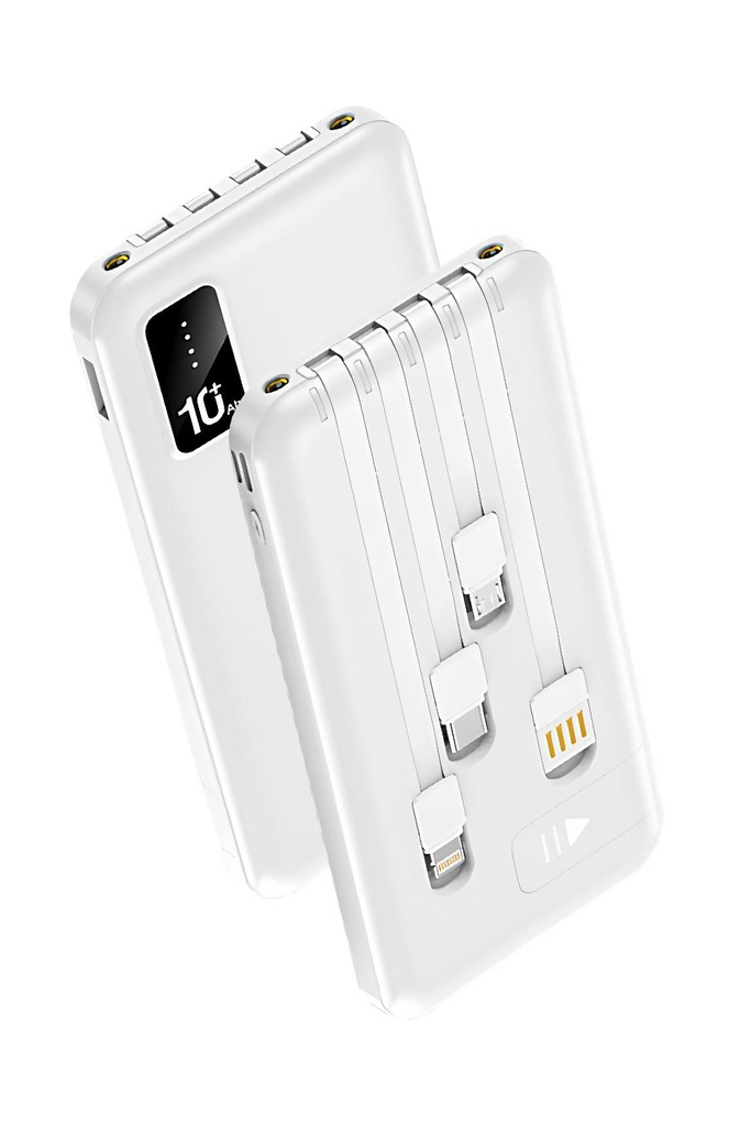 Powerway TX109 10.000 MAH Dijital Göstergeli Ekstra Kablolu Dahili Stand Powerbank - BEYAZ Görsel 2