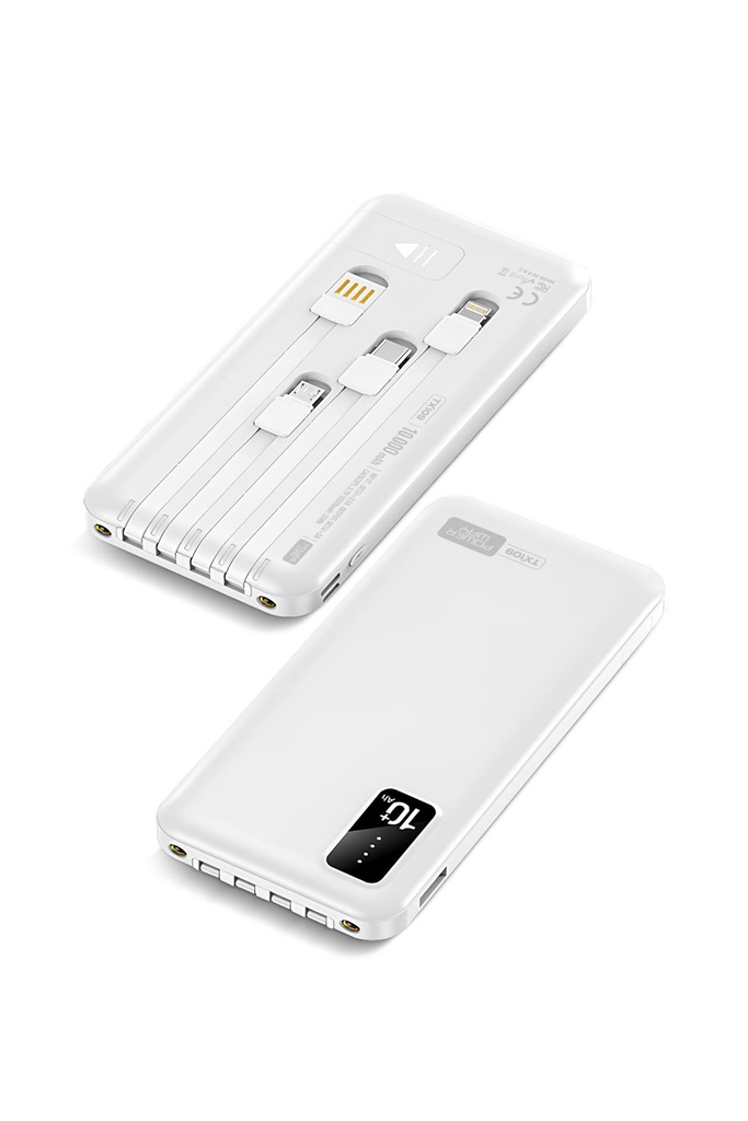 Powerway TX109 10.000 MAH Dijital Göstergeli Ekstra Kablolu Dahili Stand Powerbank - BEYAZ Görsel 3
