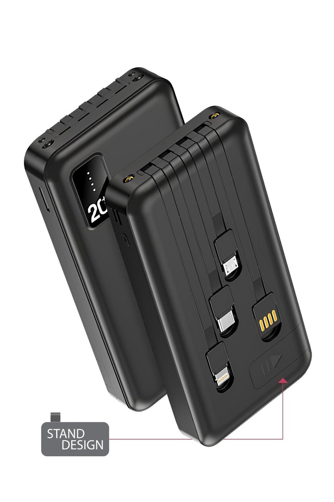 Powerway TX209 20.000 MAH Dijital Göstergeli Ekstra Kablolu Dahili Stand Powerbank - SİYAH Görsel 2