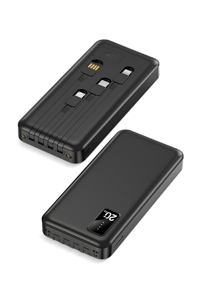 Powerway TX209 20.000 MAH Dijital Göstergeli Ekstra Kablolu Dahili Stand Powerbank - SİYAH Görsel 3