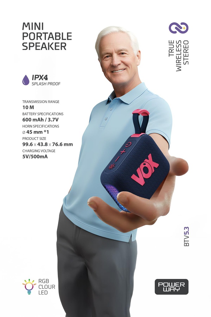 Vox Usb Hafıza Kartı Aux Led Işıklı Bluetooth Hoparlör Hi-Fi Ses Bombası - MAVİ Görsel 4