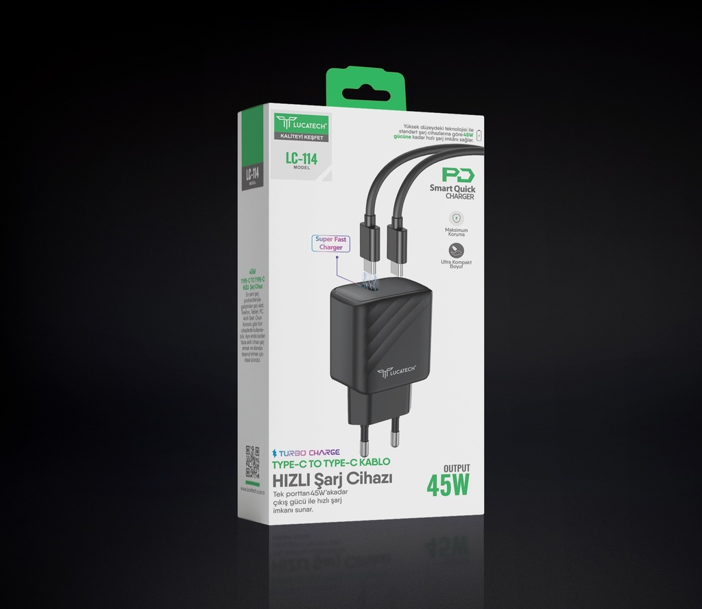Lucatech LC-114 45W PD Type-C Hızlı Şarj Cihazı (Kablolu) - Ek Görsel 1