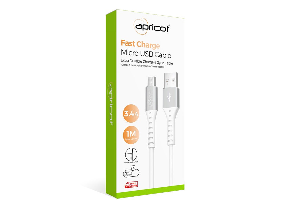 [39099] Apricot APC-A140M Micro USB 1M 3.4A Şarj + Data Kablosu