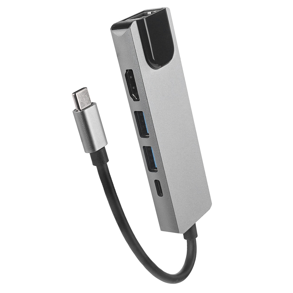 [39579] Hytech HY-USBC80 4K@30Hz Gri Metal 2xUSB3.0 1xHDMI, 1xPD 10/100/1000M Type C Adaptör