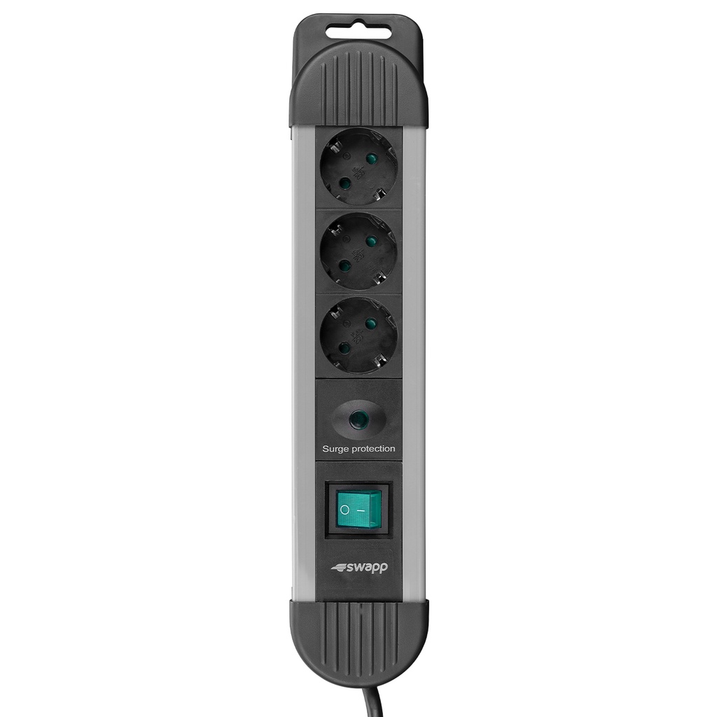 [17385] S-link Swapp SPGKS03 1.5m 3G1.5mm2 900 Joule 3Lü Akım Kor. Gri Priz Çoklayıcı