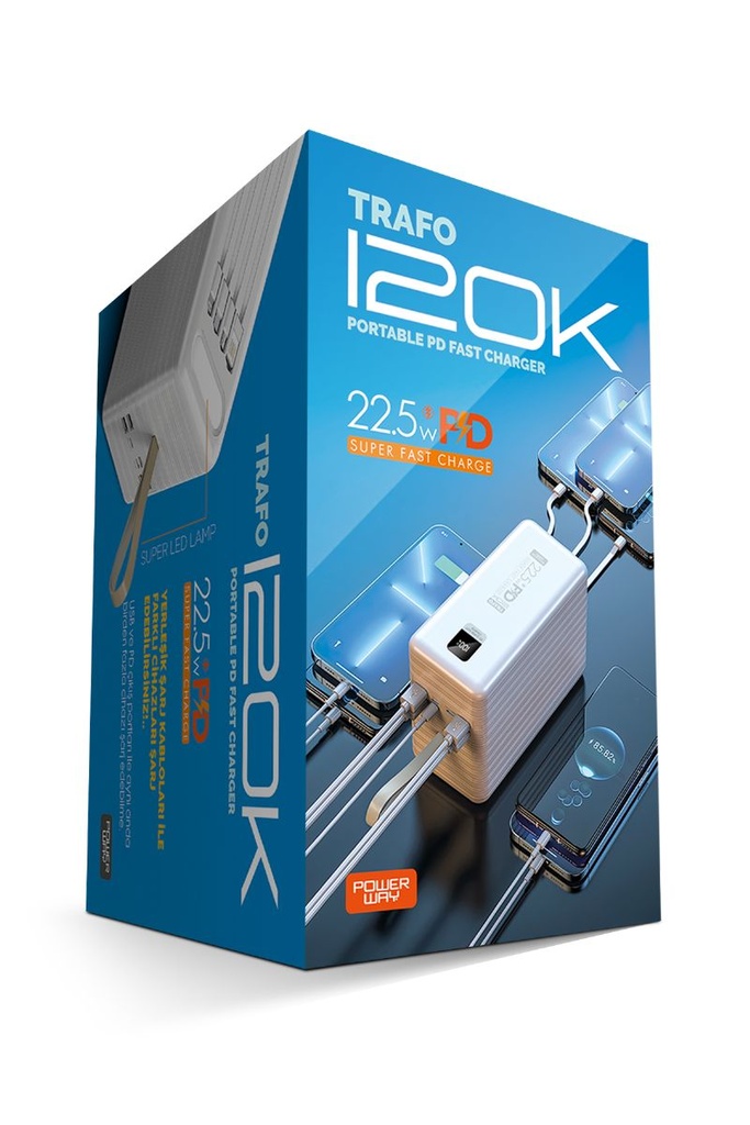 [TRAFO120] POWERWAY TRAFO120 120000 AMP PD 22.5W (SİYAH) (Beyaz)