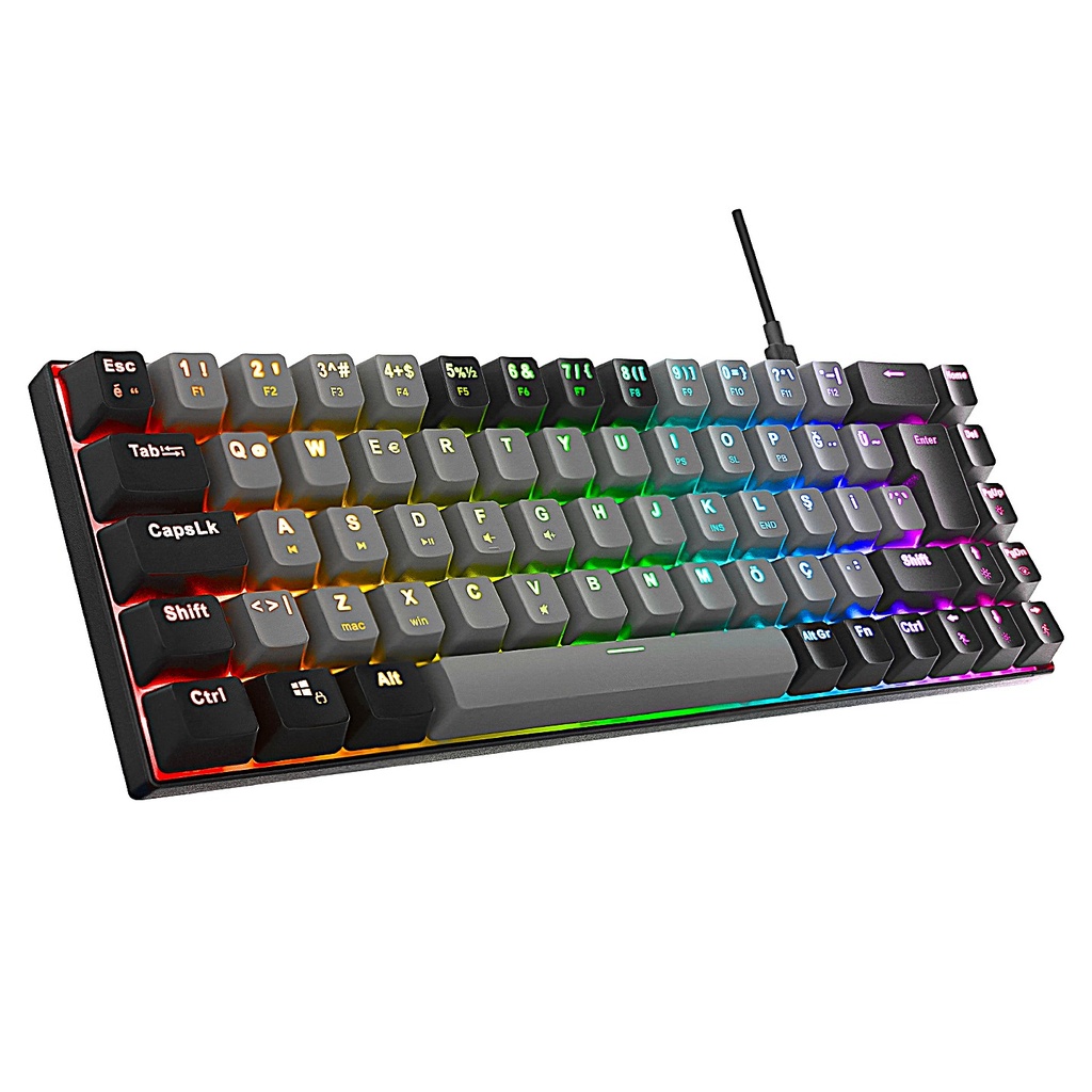 [40590] Acer eMachines EAK68 Gri/Siyah USB RGB Backlight RED SWITCH Mekanik Q 68 Tuşlu Mini Gaming Oyuncu Klavyesi (Gri/Siyah)