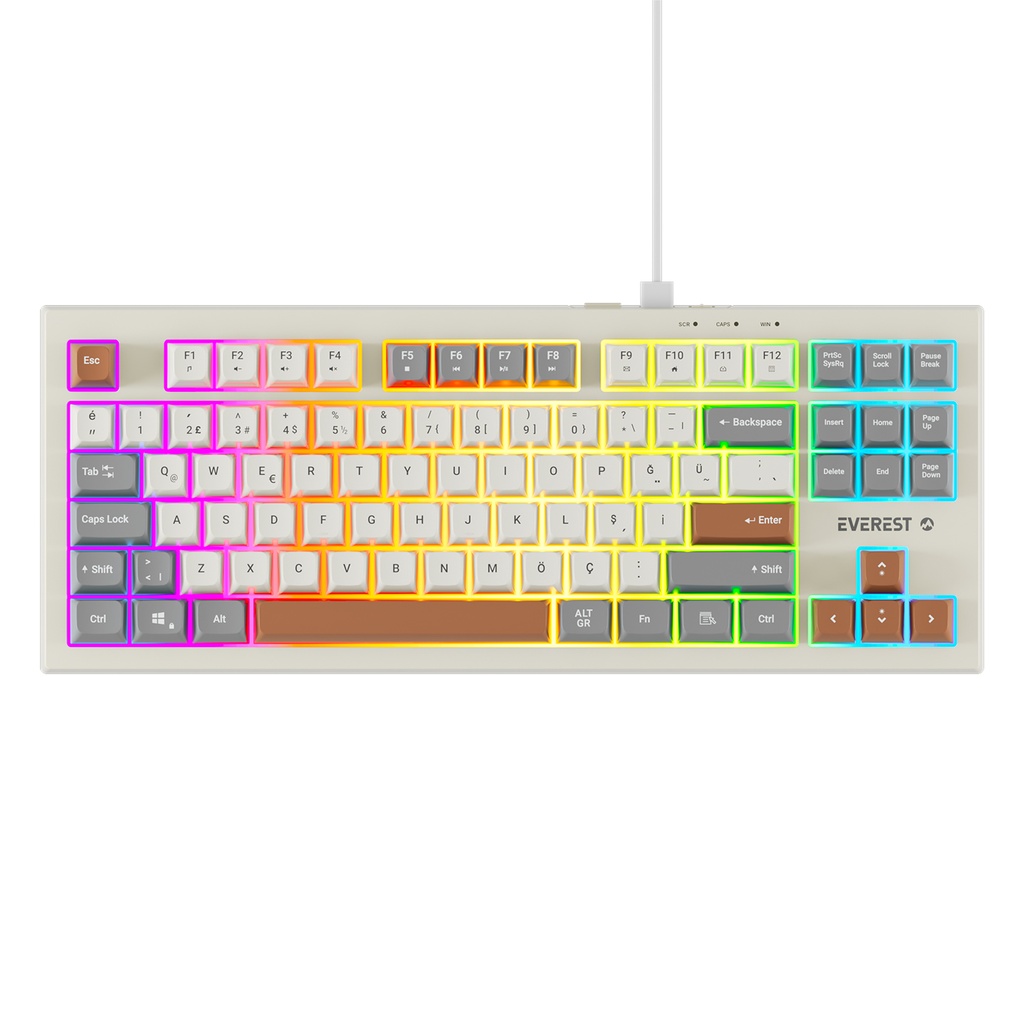 [40597] Everest KB-98 SILENT TKL Gri/Gri Mavi/Kahve Rainbow Q Membrane Klavye (Gri/Gri Mavi/Kahve)