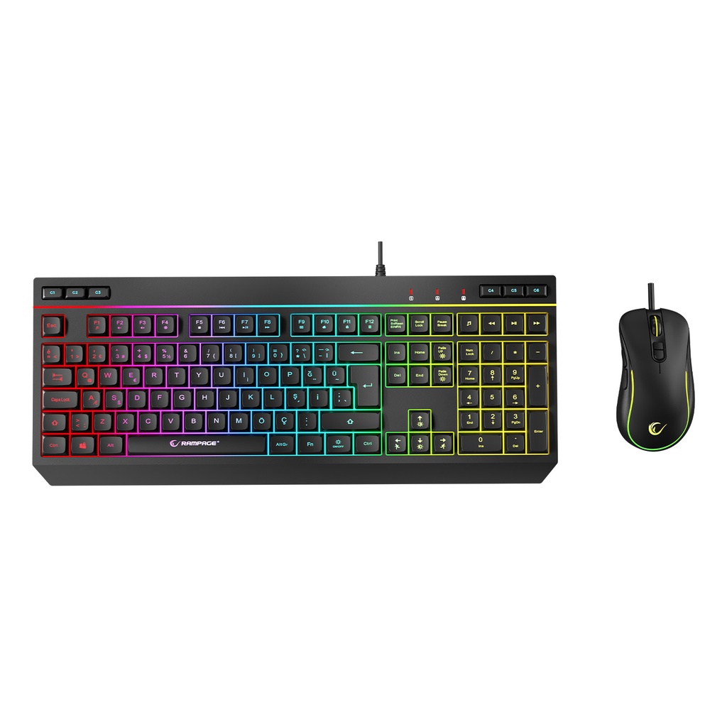 [40400] Rampage KM-R57 Seraphic Siyah RGB Aydınlatmalı Q Oyuncu Multmedia Klavye ve 12800 DPI Mouse Gaming Set (SİYAH)