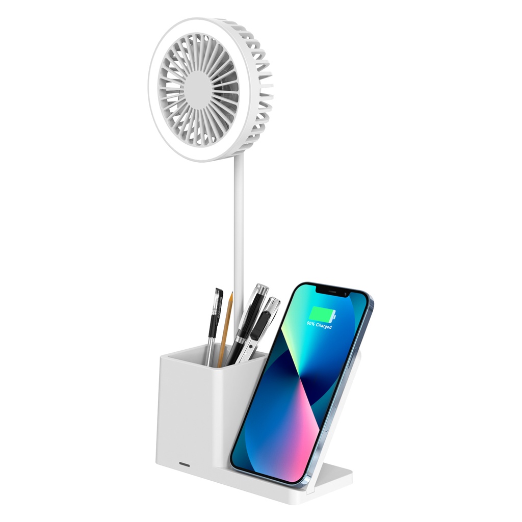 [39207] S-link SL-M9055 Beyaz TypeC 10W Kablosuz Şarj Cihazı Fanlı Kalemlikli Masa Lambası (SİYAH)