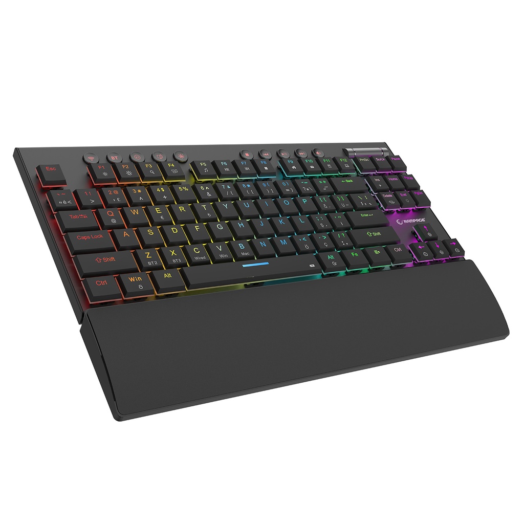 [40878] Rampage BERU Siyah 2.4G + BT Wireless RED SWITCH Mekanik Gaming Oyuncu Klavye Slim Low Profile RGB TKL