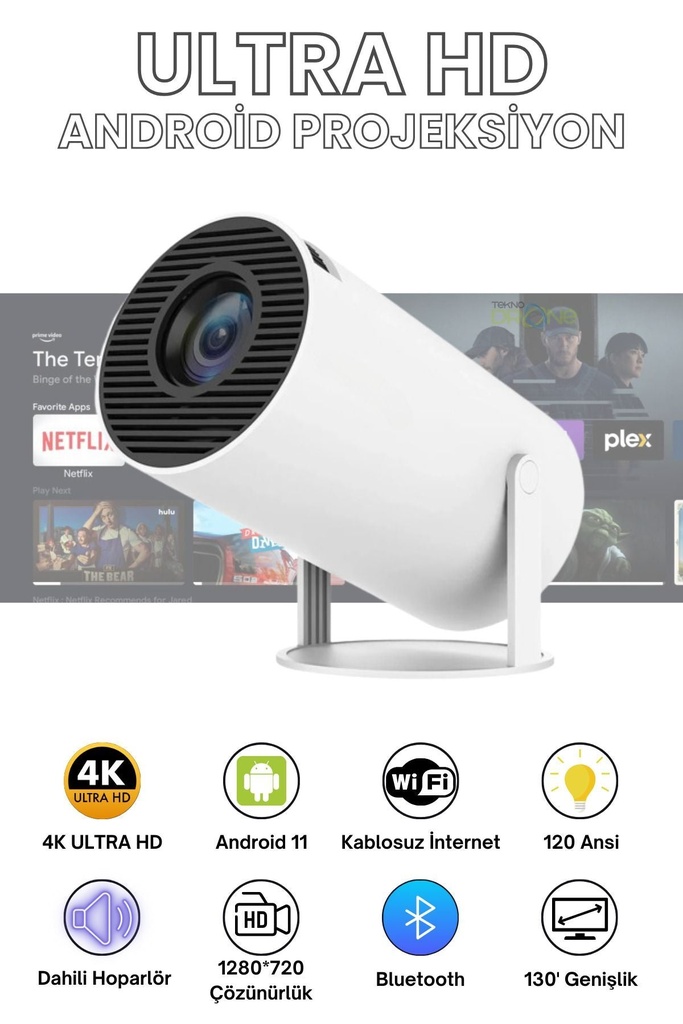 [FTC-PRJ-001] Fastycep HY300 Mini Projeksiyon 4K Destekli – Android WiFi Bluetooth