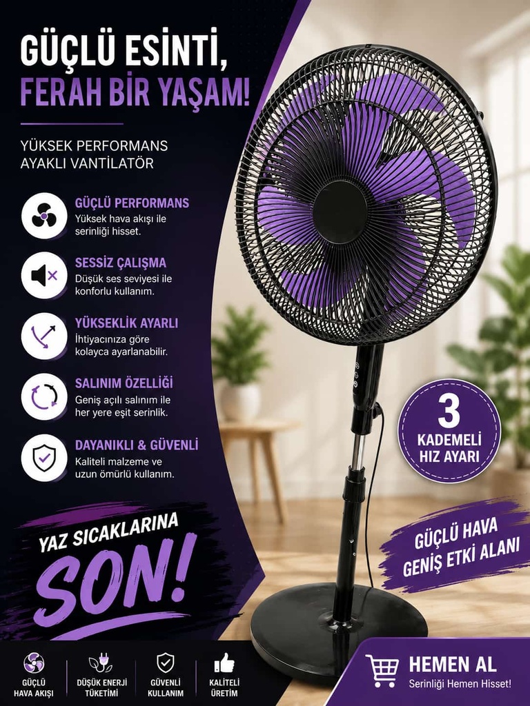 [7925997240385] Fastycep Ayaklı Mor Kanatlı Vantilatör