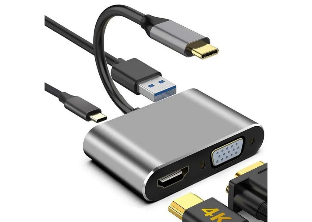 [40091] Platoon PL-5565 4 in 1 Type C to, PD+HDMI+VGA+USB3.0 Çevirici Hub Adaptör Çevirici