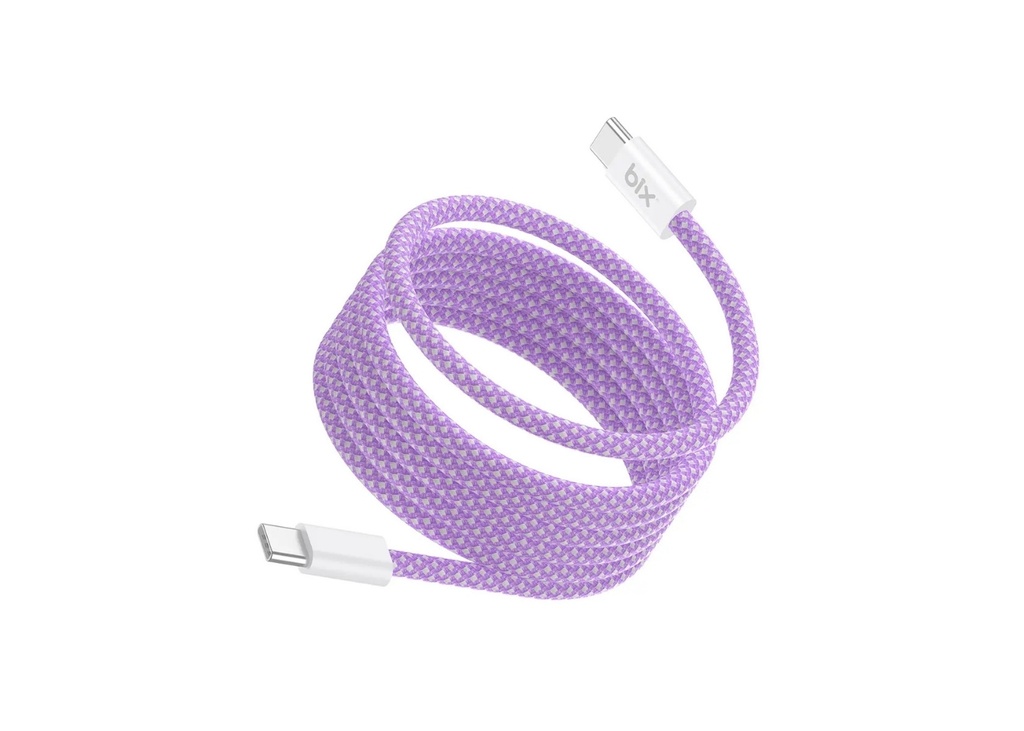 [41608] Bix T4CC 65W USB-C to USB-C Manyetik Tasarımlı Örgülü Hızlı Şarj ve Data Kablosu 1 Metre Mor